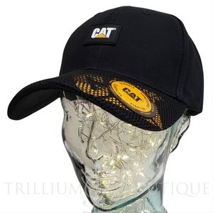 CAT Caterpillar Men's Crew Cap Hat Snapback Logo On Bill Curve Bill Black OS NWT